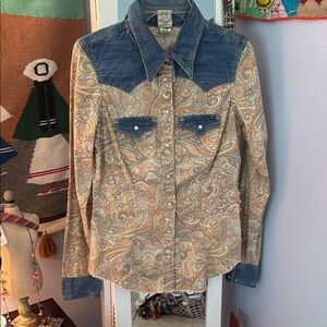 NWT Paisley Western True Religion Blue and Yelliw Paisley Button Down Shirt